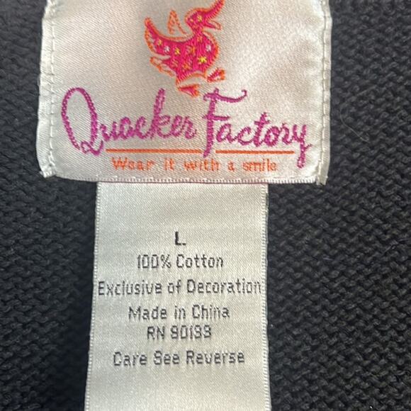 Quacker Factory Sweater Black Sequins Cable Knit V-Neck Festive Fall Winter L - Picture 7 of 8